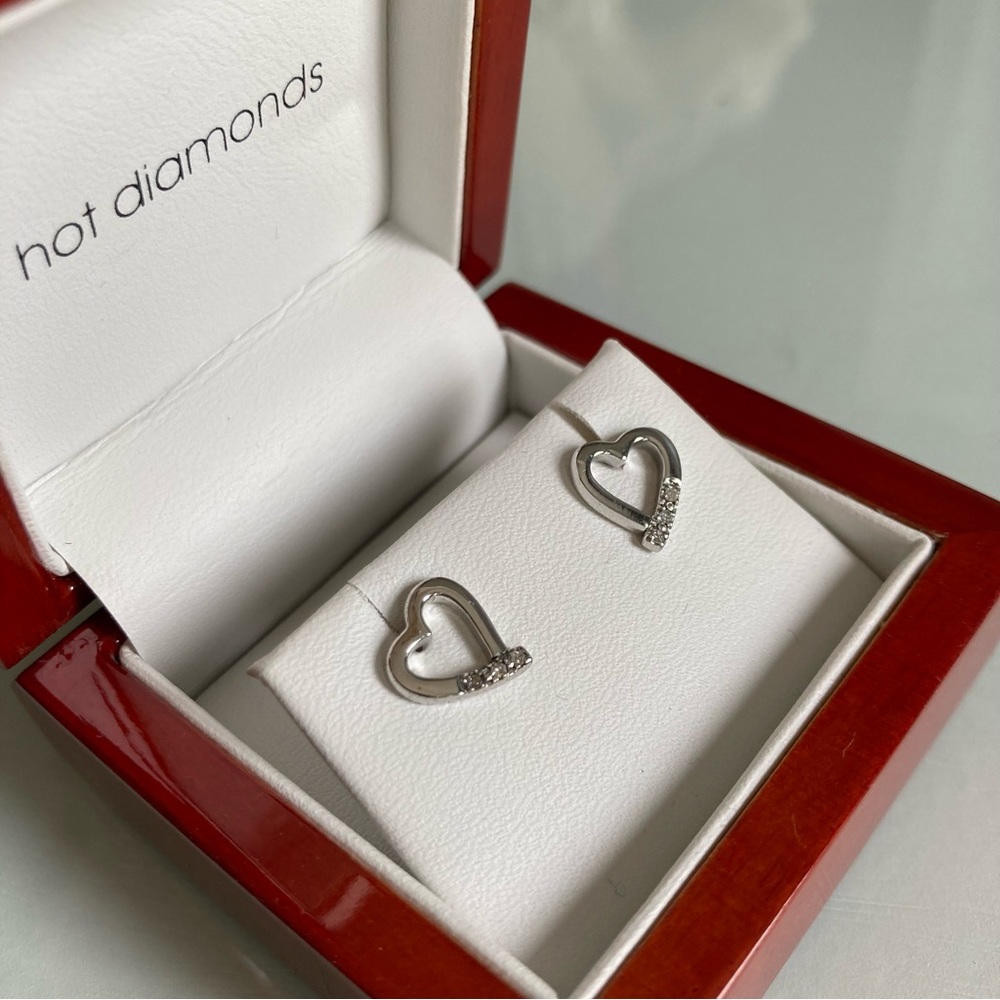Sterling Silver & Diamond Heart Earrings
